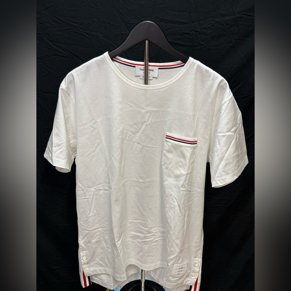 Thom Browne White Tee with Striped Pocket